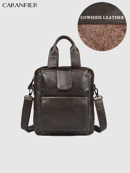 

CARANFIER Men Business Briefcase Laptop Crazy Horse Genuine Cowhide Leather Shoulder Packs Office Document Messenger Bags Tote