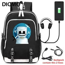 DIMOM, крутая школьная сумка,, американская тайна, DJ, Модный Usb рюкзак для ноутбука, для девочек и мальчиков, подростков, детский рюкзак