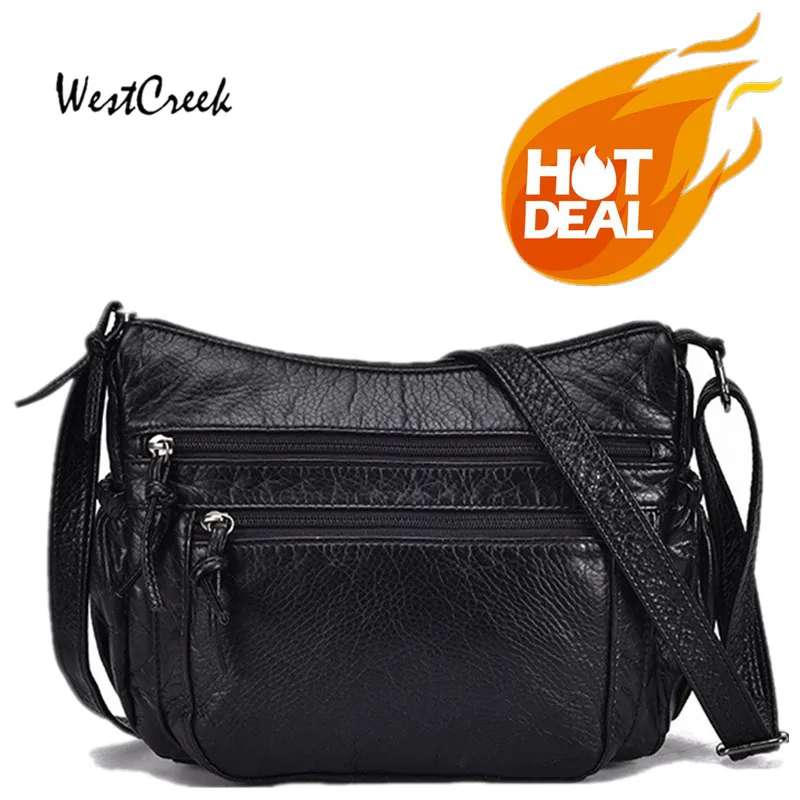 WESTCREEK العلامة التجارية بو الجلود المرأة حقيبة ساعي صغيرة رفرف سيدة Crossbody حقيبة يد الأسود