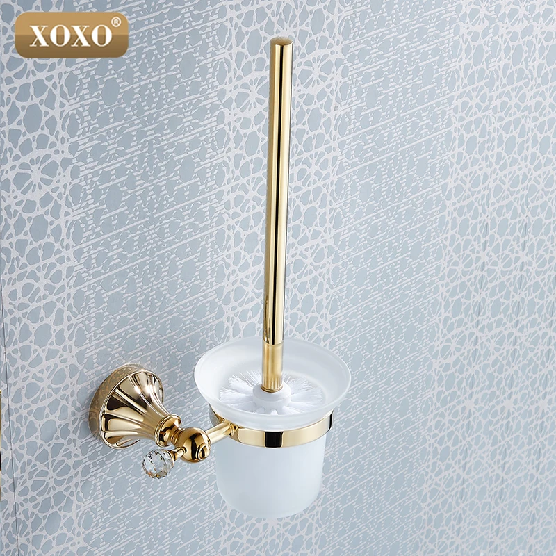 XOXONEW Brass & Crystal Toilet Brush Holder,Gold Plated Toilet brush