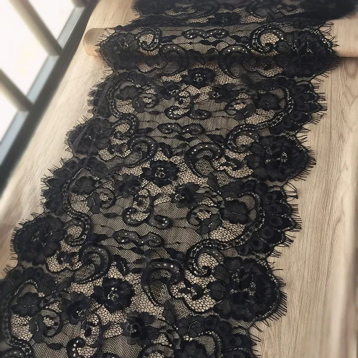 

40cm Width Eyelash Lace Black&White Soft Floral Lace Trim Decoration Crafts Sewing Lace Trim For Dress hem