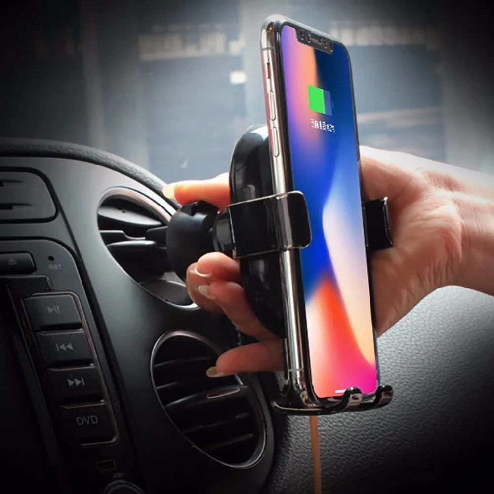

Universal QI Portable Vehicle-mounted Wireless Fast Charger For 4'' - 6'' iPhone & Android Phone Holder Socket Stand