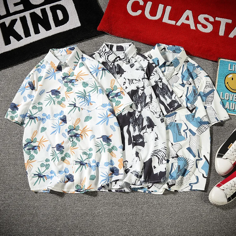 

Summer Mens Flower Shirt Pocket Printing Mens Shirts Comfortable Black Blue Yellow Hawaiian Shirt