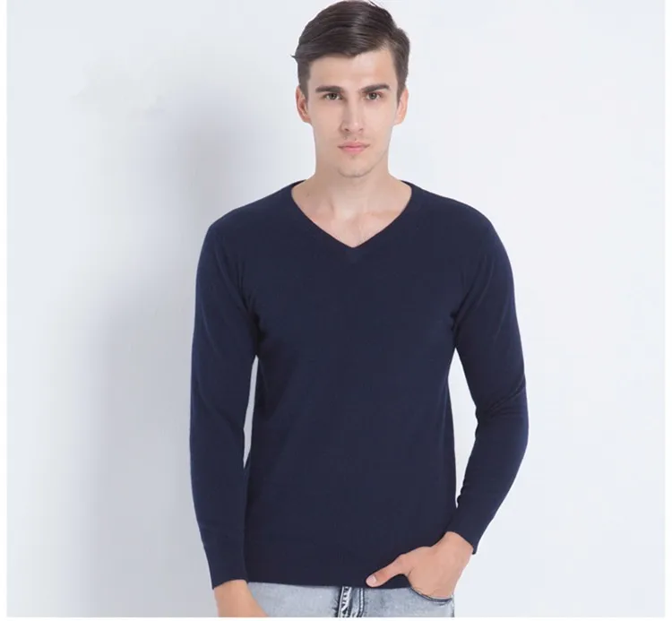 Большой размер коза, кашемир мужской бутик повседневный деловой пуловер свитер сплошной цвет O/v-образным вырезом S/105-3XL/130