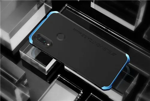 Алюминиевый металлический бампер чехол для Xiaomi Redmi Note 7 360 Полный Гибридный бронированный матовый ПК задняя крышка Redmi Note 7 противоударный чехол для телефона - Цвет: Black and blue