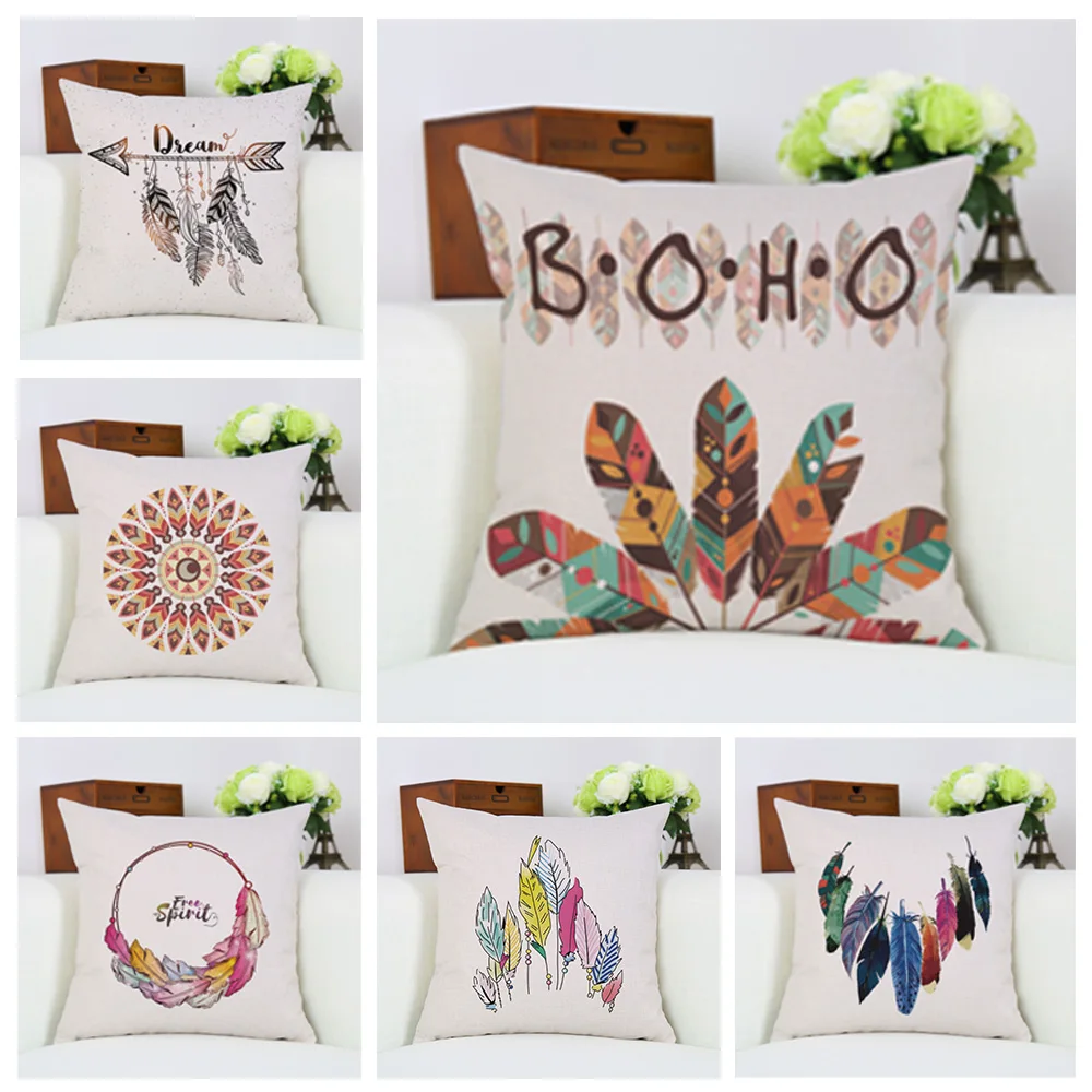Indian Boho Pattern Feather Geometric Shapes Nordic Cushion Cover For Girls Room Decoration Accessories New | Дом и сад