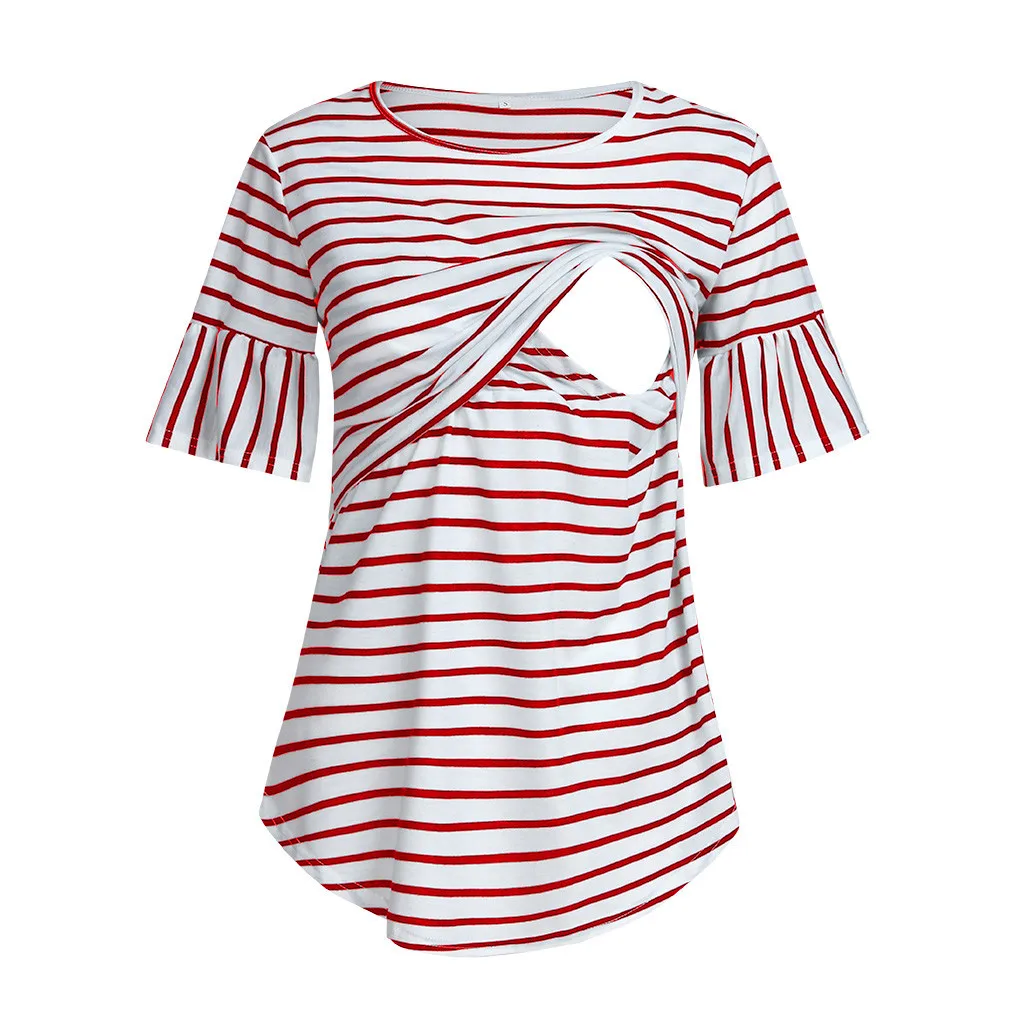 

Striped Tops for Breastfeeding Blouse Shirt Women's Short Sleeve Nursing MM516