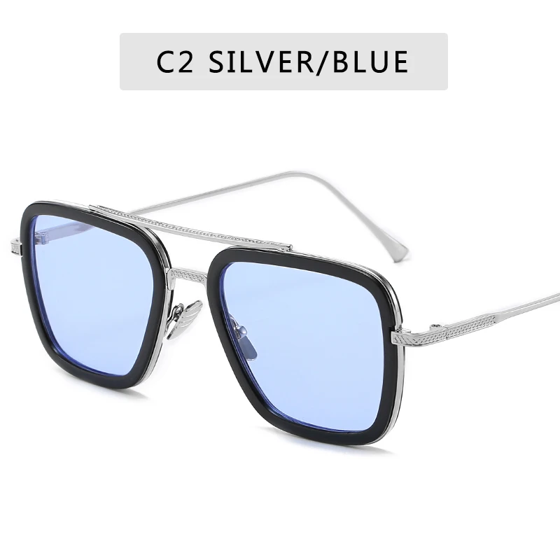 Новая Мода Мстители Tony Stark Flight стиль мужские солнцезащитные очки люксовый бренд прямоугольник винтажный супергерой солнцезащитные очки прозрачные для мужчин - Цвет линз: C2