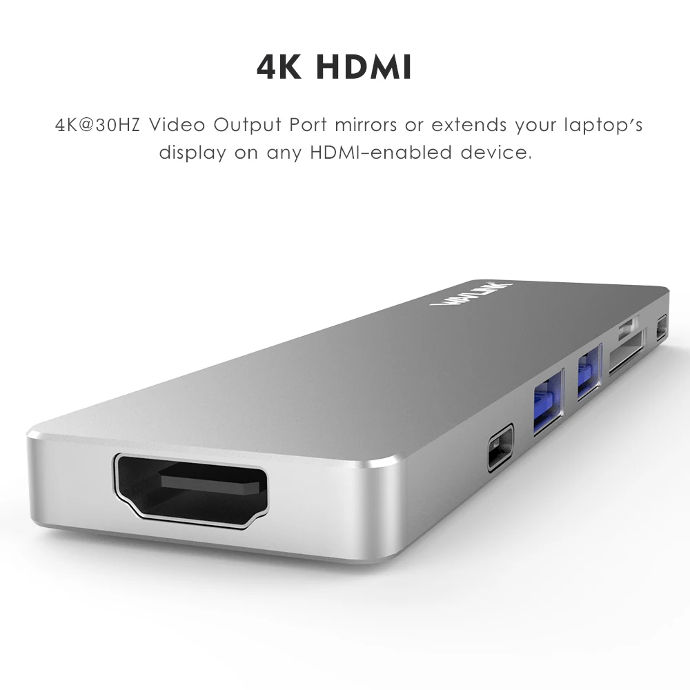 Wavlink type C USB концентратор с двумя портами 3 0 Алюминиевый кардридер 4K HDMI SD/Micro SD слот