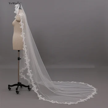 

YeWen Hot Sale High Quality Wholesale 3 M White / Ivory Lace Edge Appliqued Wedding Veils Velos De Novia