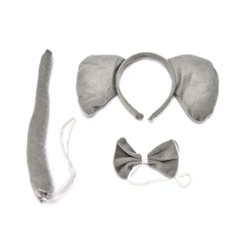 

Child Adult Animal Costume Set Large Elephant Ears Headband Bow Ties Long Tail Halloween Party Favors Cosplay Kit Birthday Decor