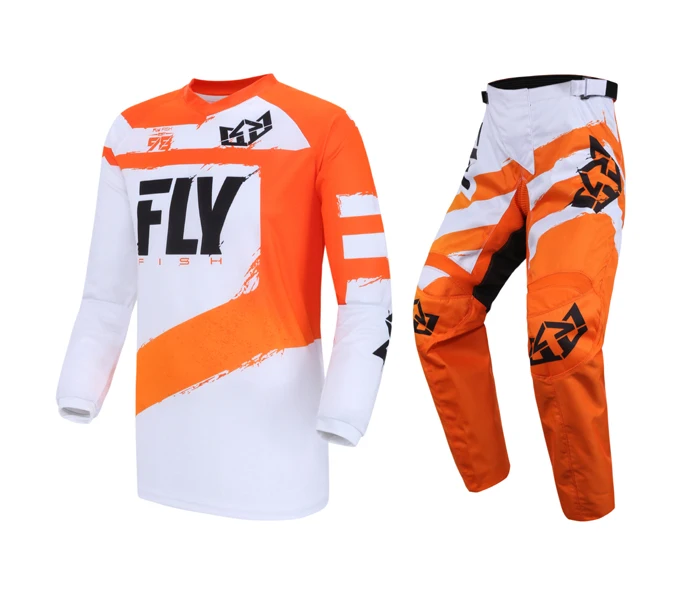 Fly Fish Racing оранжевая Майка и брюки комбо набор MX ATV BMX MTB для езды на мотоцикле Мотокросс Dirt Bike Набор