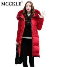 MCCKLE Winter Jacket With Fur Collar Hooded Cotton Padded Mid-Long Puffer Coat Outwear Women Thick Warm Parka Jaqueta Feminina
