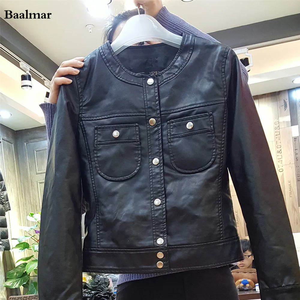 Baalmar Black Big Pocket Lether Jacket Women Moto Biker