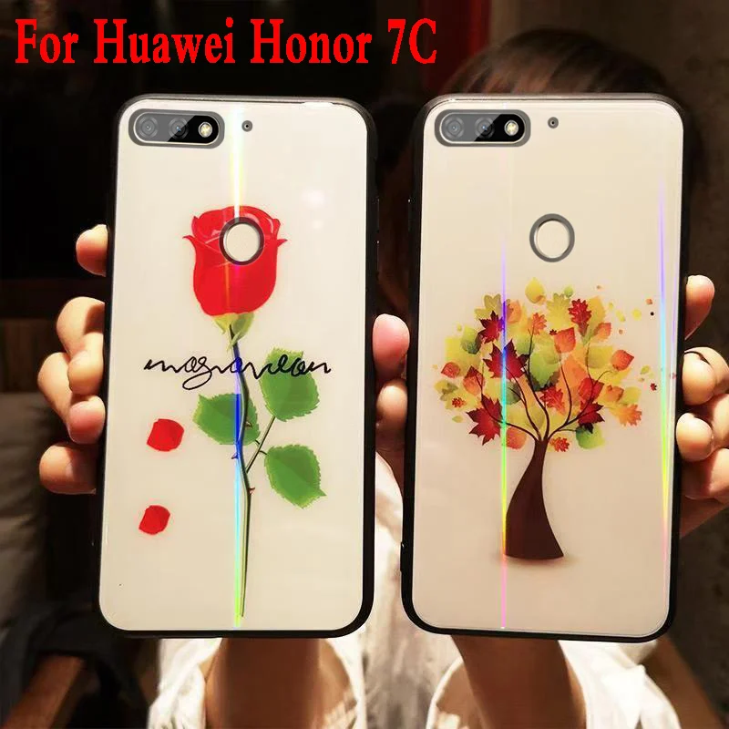 For Huawei honor 7c cover silicone cases Glass cartoon back shockproof men business coque case T10 5.99&quot tpu | Мобильные