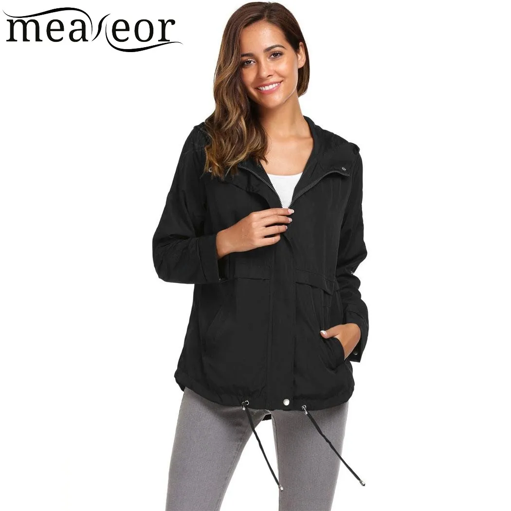 

Meaneor 2018 Camiseta Tops Blusa Women Roll Up Sleeve Drawstring Mesh Lining Solid Hooded Utility Jackets Spring Autumn