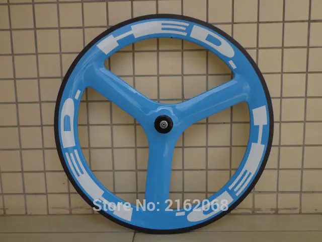 Cheap Newest blue color 700C 3 spokes clincher rims Road Track Fixed Gear bicycle aero full carbon fibre bike wheelset Free shipping