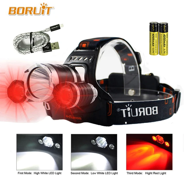 $US $11.19 LED Headlamp Red Light Outdoor Headlight 3 LED 3 Modes Waterproof USB Flash Head Lamp Torch Lantern