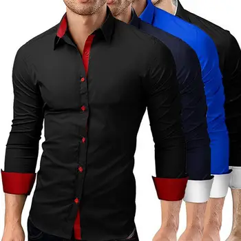 

Men Shirts Luxury Formal Stylish Slim Fit Long Sleeve Casual Pacthwork Dress Shirts Tops