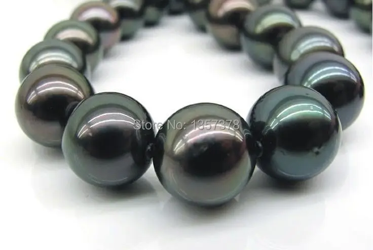 

huij 002838 stunning12mm natural tahitian round black pearl necklace 18inch