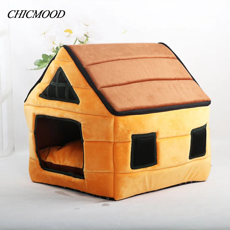 Chocolate Soft Suede Dog Teddy Pet House Cabin Warm Dog Bed Kennel For