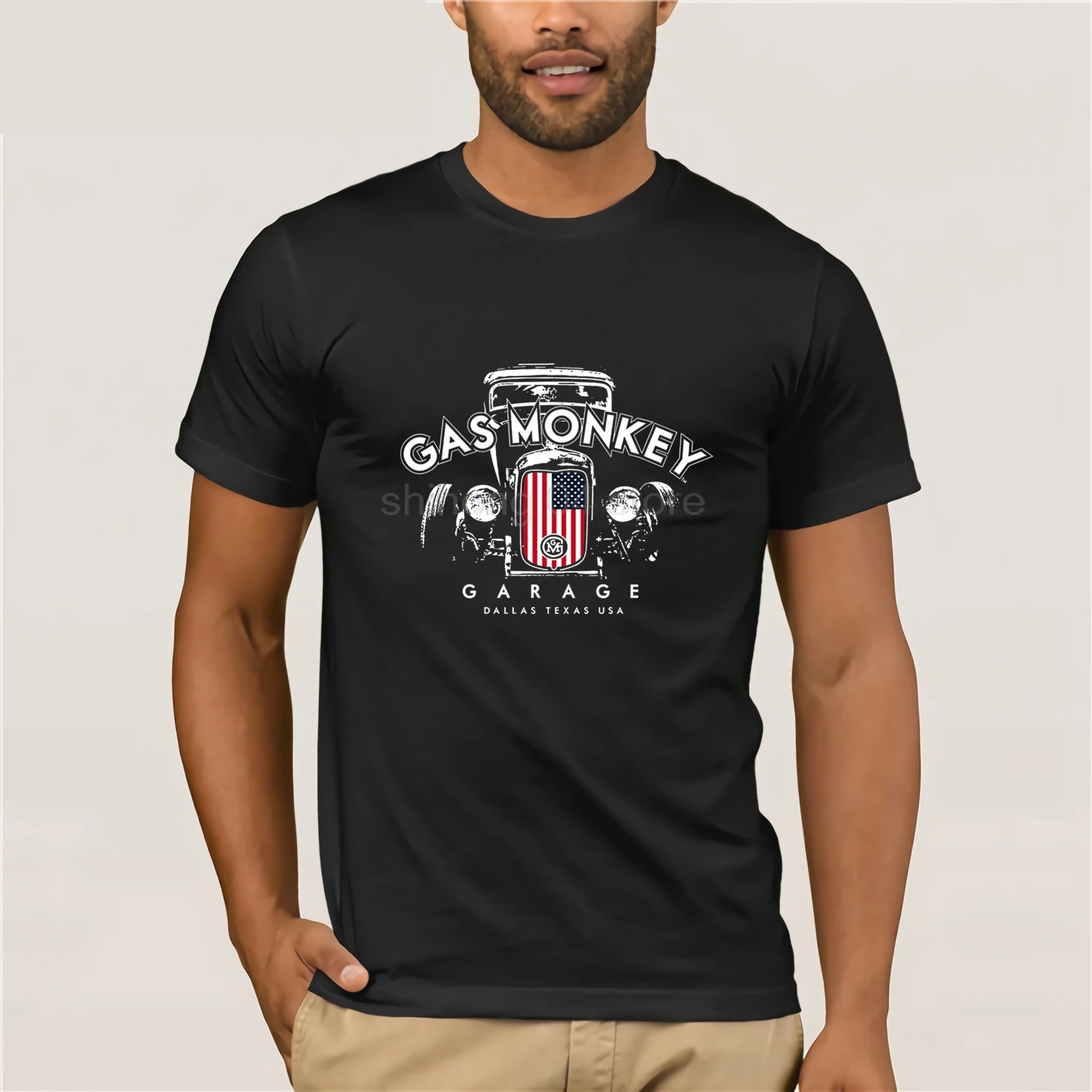 

Gas 'Patriotic Hot Rod' - Fast 'n' Loud Route 66 Monkey Garage T-SHIRT Men's Short Sleeve t-shirt 2019 Streetwear Tees