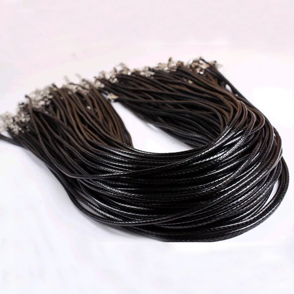 KISSWIFE 3 шт. 2 мм скрученный плетеный Канат черный/коричневый кожаный шнур цепи 2" ожерелье серебряная застежка веревка для женщин