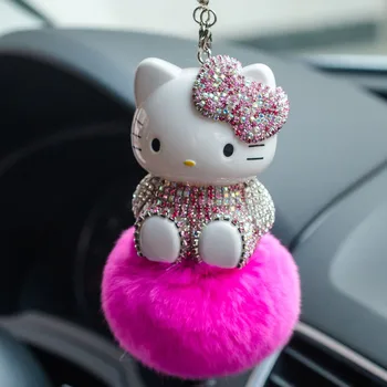 

Cute cat hair ball pendant diamond pendant interior of car rearview mirror pendant diamond car accessories car decoration