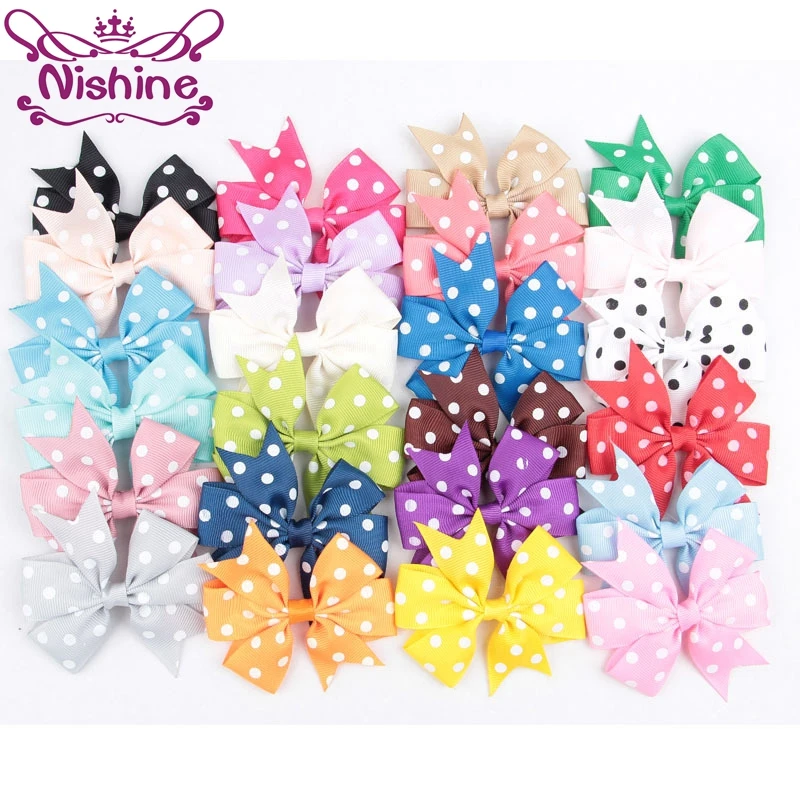 

Nishine 24pcs/lot 3.4" Dot Ribbon Bows For DIY Children Headband Hair Bow Hairpins Headwear Hair Accessories(Color:24 Colors)