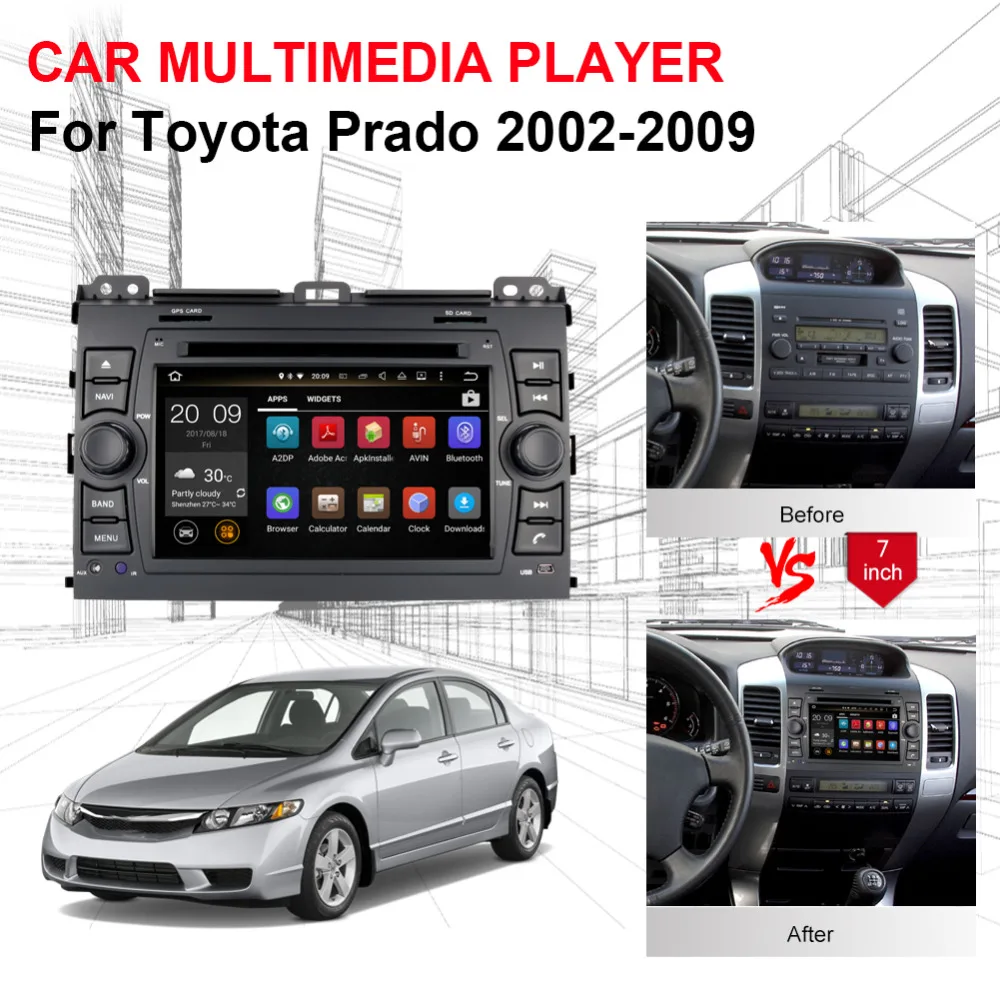 Android 8 0 Восьмиядерный 4 Гб ОЗУ автомобильный DVD мультимедийный плеер для Toyota Prado