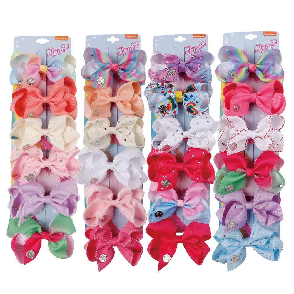 

4" JoJo Rainbow Solid Hair Bows W/ Gift Card Grosgrain Ribbon Hairpins 24 Colors Bowknot Girls Princess Party Hair Accessories