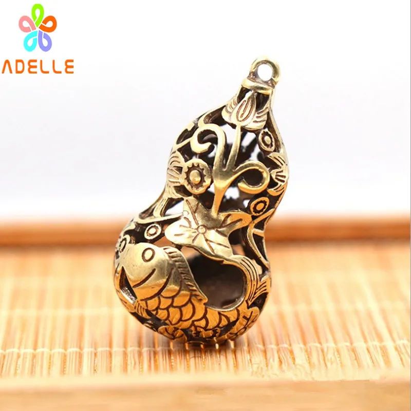

NEW 100% Solid Brass Gourd with Two Fish Vintage Hollow Key Ring Keychain Car Gift DIY Pendant Free Shipping HOT