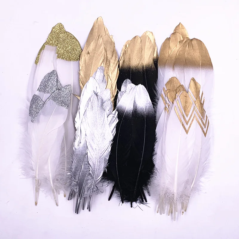 

Hot Sale 10Pcs/Lot Gold Goose Feathers 15-20cm/6-8inches Feathers for Crafts Decoration Accessories Plume Wedding Decoration