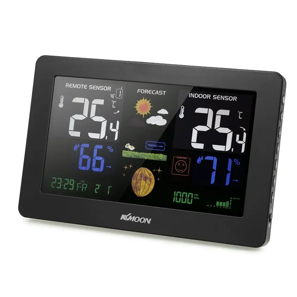 

KKmoon digital Thermometer Hygrometer Wireless Weather Station Clock Color LCD Barometer Snooze Moon Phase Alarm Calendar func