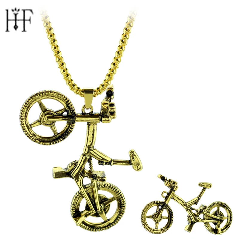 vintage Punk Men's Bicycle Necklace Gold silver color jewelry Bike