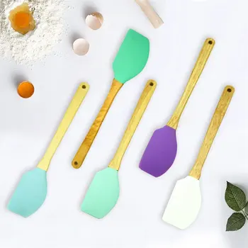 

QueenTime Silicone Spatula With Wooden Handle Heat-resistant Cream Scraper Non-stick Butter Spreader Colorful Kitchen Utensils