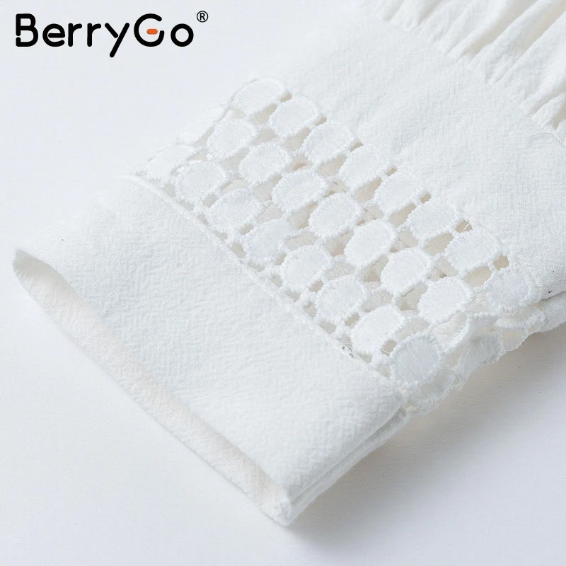 BerryGo Элегантный kороткие кружевные хлопчатобумажные платья фонарь рукавом A-Line зимнее платье Осень шикарное белое платье