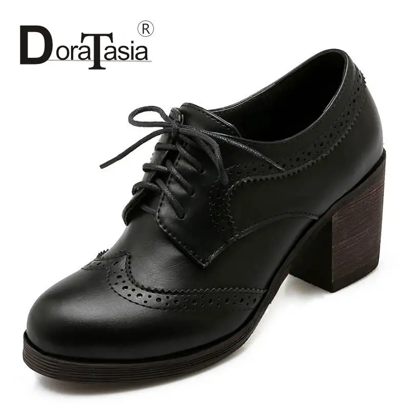 

Fashion Neutral Style Shoes Women Pumps Lace Up Design Spring Autumn Casual Pump Shoes Round Toe Platform Shoes Square Heels