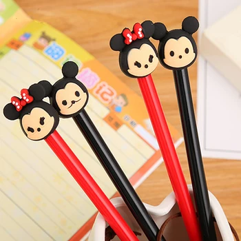 

1pc Kawaii Gel Pens Mickey Pennen Cartoon Silicone Head In The Ball Office School Supplies Student Stationery Black Ink 0.5 Mm