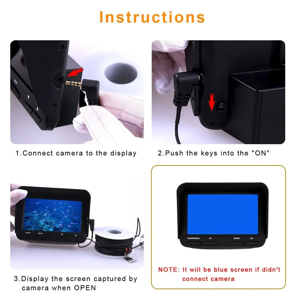 HBUDS Fishing Finder , 4.3 inch TFT LCD Fishing Underwater Camera 140 Degree Wide Angle Lens Monitor for Boat,Ice,Lake Fishing