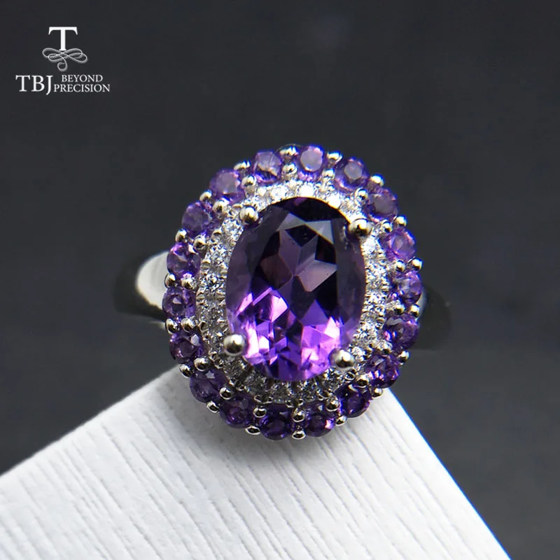TBJ, Natural Amethyst Ring 3ct oval 7*9mm Brand Jewelry Ladies 925