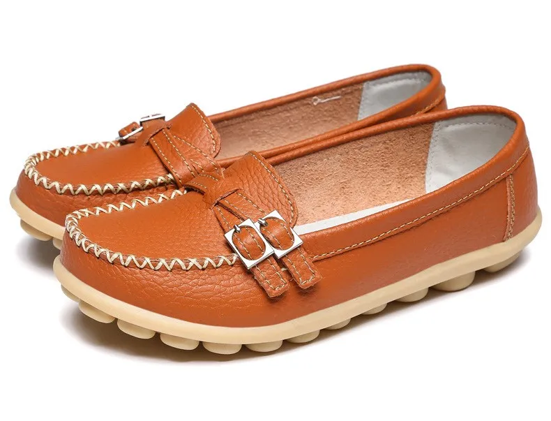 Soft Genuine Leather Shoes Women Slip On Woman Loafers Moccasins Female Flats Casual Women's Buckle Boat Shoe Plush Size 35-41 29