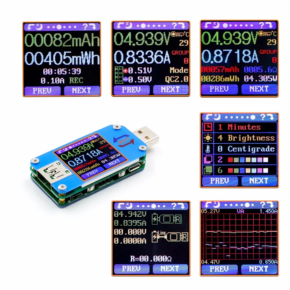 UM25 UM25C for APP USB 2.0 Type-C LCD Voltmeter ammeter voltage current meter battery charge measure cable resistance Tester