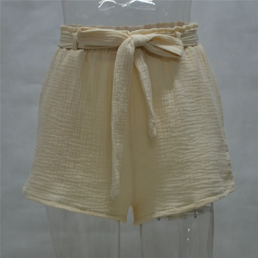 Для женщин лето эластичный пояс свободные шорты дамы Высокая Талия поясом Повседневное широкие брюки Шорты для женщин пляжные Шорты-юбки