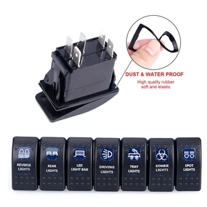 ADPOW 5pin Car Switch Boat Truck Light Toggle Switch Waterproof 24V Bar Style Blue Toggle Rocker Reverse Rear Light Switch 12V