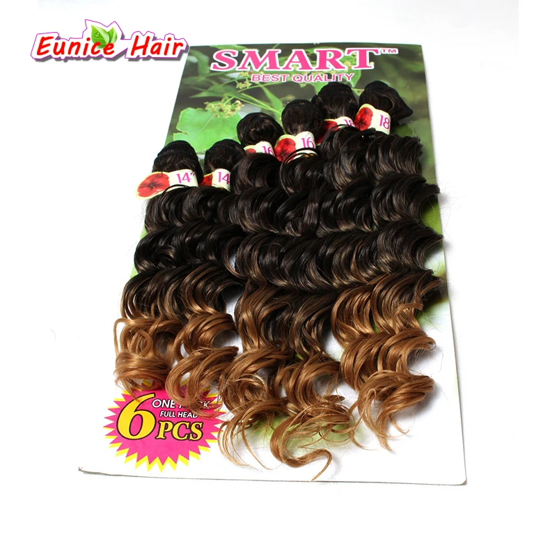 

6pcs full head Ombre Deep Wave Synthetic Hair Extension Curly Synthetic Weave Ombre Purple jerry curly crochet hair weaving Weft