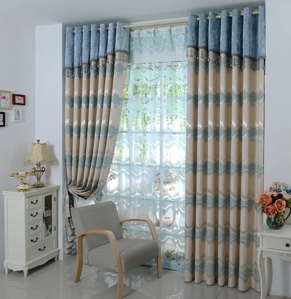 Luxury European Curtain Head Embroidered Blue Brown Sun Luxury European Curtain Head Embroidered Blue Brown Sun Shading Screens Custom Finished Bedroom Windows Curtains Tulle In From Home