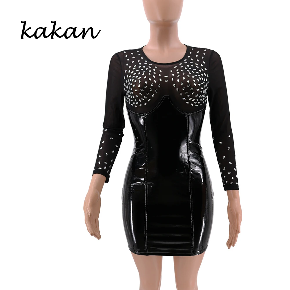 Kakan/ Новое весеннее женское горячее красивое платье для сексуальной вечеринки в ночном клубе модное черное платье из искусственной кожи