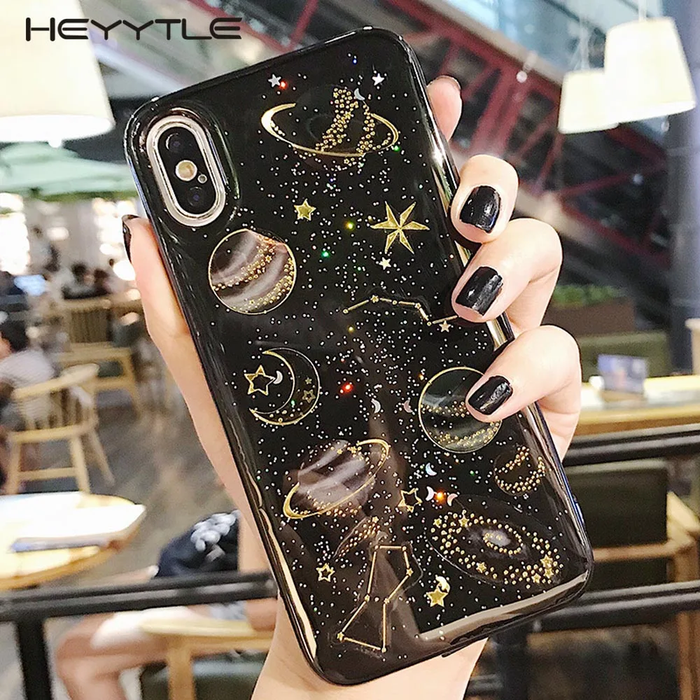 Heyytle Epoxy Planet Star Phone Case For iPhone XS XR Max X 6 6S 7 8 Plus Transparent Back Cover Coque 8plus case |