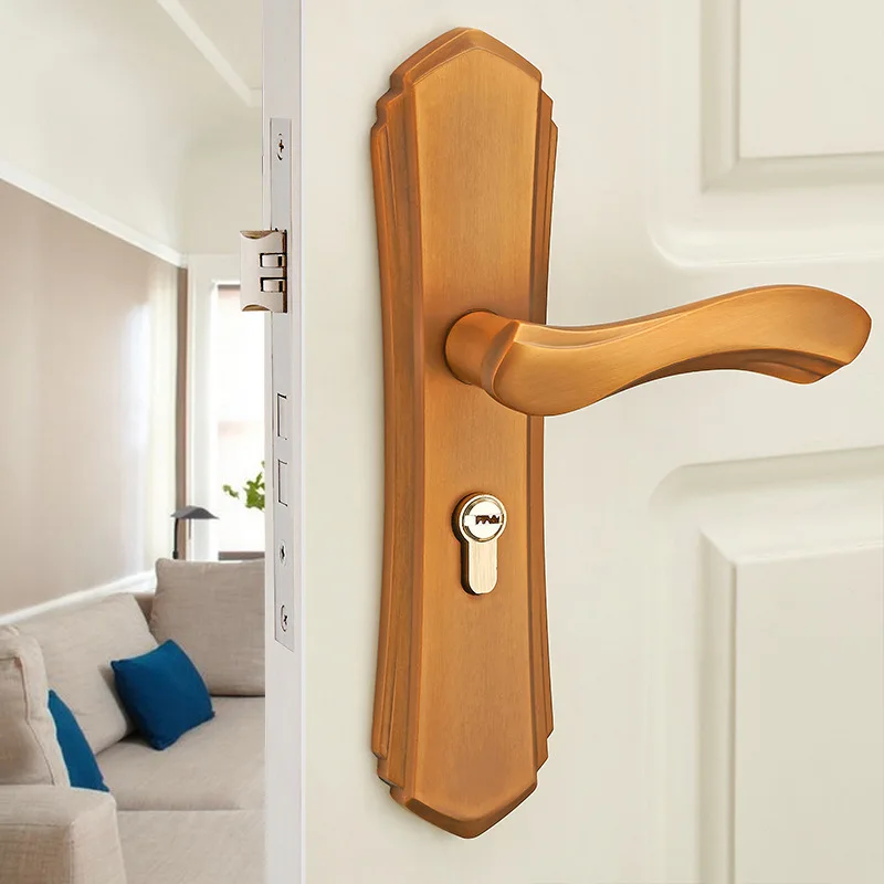 

2018 New Free Shipping Huang Tan Aluminum Alloy Door Lock Steel Solid Wood Doors Handle Interior Of Hand The Bedroom Wholesale